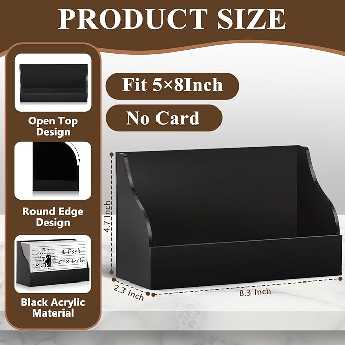 SHIQIKEJIPTY 5X8 Index Card Holder Acrylic Black Note Card Holder Index Card Stand Note Card Organizer Box Flash Card Organizer Postcard Display Rack Business Card Storage For School Library(No Card)