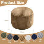 MeMoreCool Stuffed Round Pouf Ottoman Foot Rest, Soft Plush Floor Pouf Foot Stool, Corduray Footstool Footrest, Small Round Ottoman for Living Room Couch Sofa Chair, 20x15 Inch Coffee
