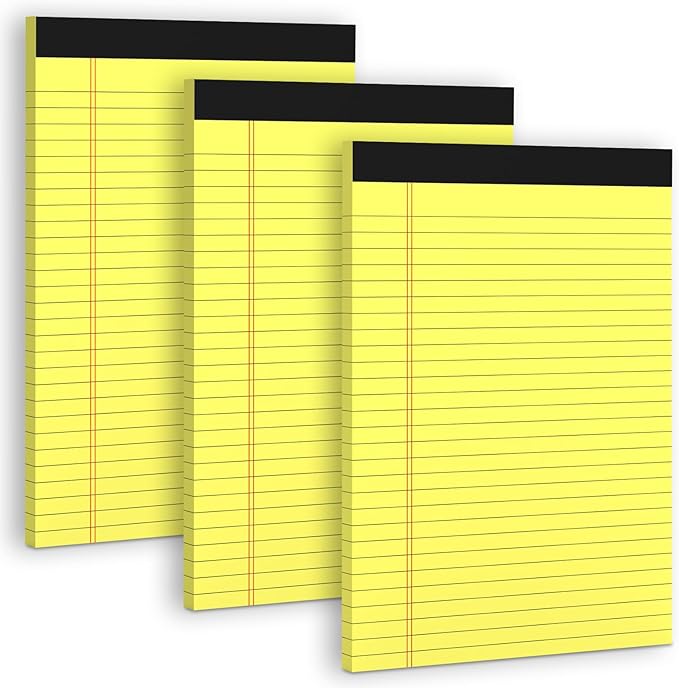 Yellow Legal Pads 8.5 x 11 Note Pads, 3 Pack Yellow Notepads 8.5 x 11 Wide Ruled Writing Paper Pads, Perforated Legal Note Pads 30 Sheets Per Lined Paper 8.5 x 11 Notepad for Taking Notes, Reminders