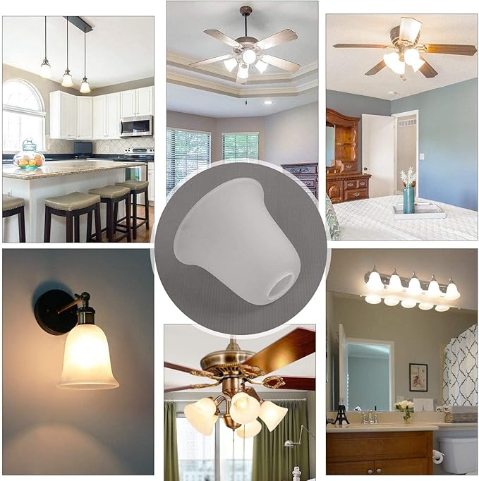Eumyviv 3 Pack Bell Shaped Frosted Glass Lamp Shade Replacement with 1-5/8-inch Fitter Opening for Ceiling Fan Light Kit Wall Sconce Pendant Light Fixture A00046