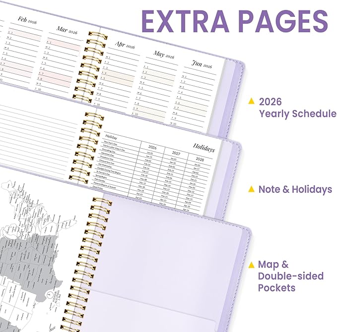 2026 Planner, Annecy Weekly ＆ Monthly Planner 2026, Jan. 2026 – Dec. 2026, 9" x 11" Monthly Agenda Planner with Tabs, Vegan Leather Cover, Spiral Binding, Double-sided Pocket, Bookmark, Purple