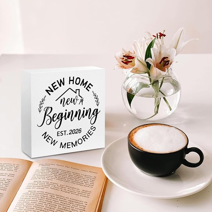 Housewarming Gifts New Home, 2026 House Warming Gifts Wood Box Sign, Housewarming Party Decorations, Bedroom Kitchen Living Room Desk Cubicle Table Shelf Decor for Couple, New Home Gift Ideas
