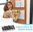 290 Pcs Push Pins, 6 Style Thumb Tacks Set for Wall Hanging,Cork Board, Bulletin Board, Decorative Steel Point Push Pins for Map, Photo, Craft, Office, Home - Black