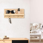 Lwenki Decorative Key Holder for Wall with Shelf, Entryway Shelf with Hooks Holds Leashes, Jackets and Glasses – Sturdy Wood Keyholder Entrance Hanger with Mounting Hardware (Wood, Medium)