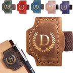 Personalized Mark Bookmark with Pen Holder, Leather Magnetic Book Marker 26 Letters,Custom Initials Page Marks, Gifts for Book Lovers Readers Men Women (Brown, D)