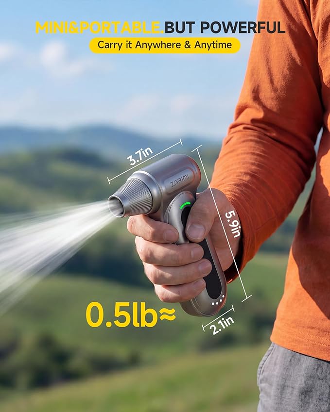 ZARIMI Electric Compressed Air Duster, 170000RPM High-Speed Cordless Air Blower with Rechargeable Battery for Keyboard, PC & Electronics Car Cleaning, Reusable Canned Air Alternative