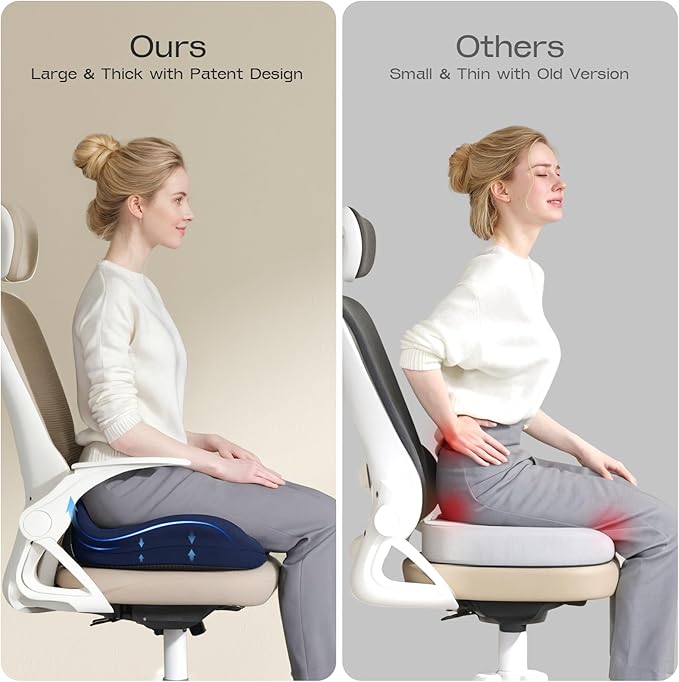 ZZ-WELL Seat Cushions for Office Chairs - Ergonomic Tailbone Pain Pressure Relief Seat Cushion - Extra Large & Thick Design Memory Foam Office Chair Cushion, 21.2" W X 16.5" L (Blue)