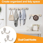 CBWLWJ 20 Pack Coat Hooks Wall Hooks for Hanging, Heavy Duty Double Prong Metal Hook Wall Mounted for Living Room, Bathroom, Kitchen, Bedroom for Coat, Bag, Scarf, Towel, Hat, Key, Cup (Silver)
