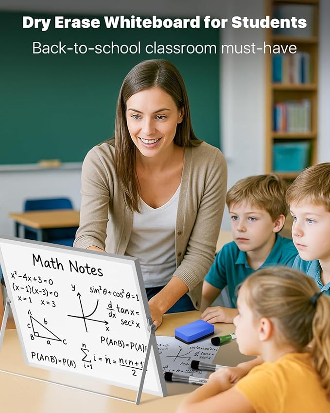 Marsrock Dry Erase White Board with Stand,Double-Sided Weekly Whiteboard 16"x12",10 Markers,6 Magnets,1 Eraser,Portable Desktop Whiteboard for Planning,Weekly Schedule Board for School for Office