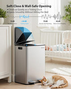 Lovewind Kitchen Trash Can, 2 x 8 Gallon (2 x 30 L) Stainless Steel Trash and Recycle Bin Combo with Soft-Close Lid, Dual Compartment Recycling Kitchen Step Trash Bin, Silver
