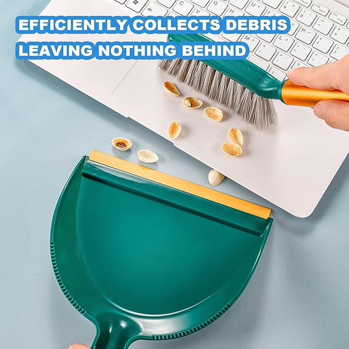BSMstone Small Broom with Dustpan Combo Set Mini Broom and Brush Set Hand Sweeper for Cleaning Desk Office Kitchen Pet Nest (Green)