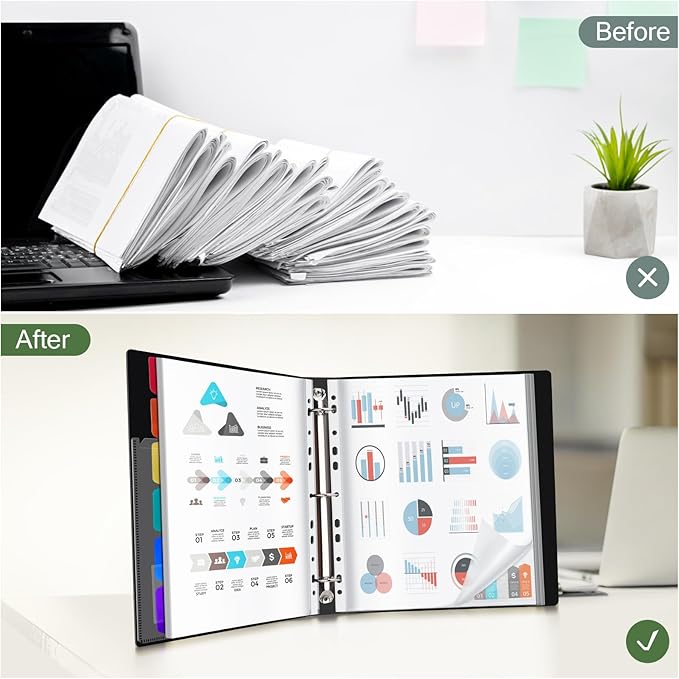 Uquelic 80-Pocket Binder with Plastic Sleeves for Letter/A4 Size(11" x 8.5"), Document Binder Organizer for Papers, Certificates and Artwork, Colorful PP Divider Pages for Presentation