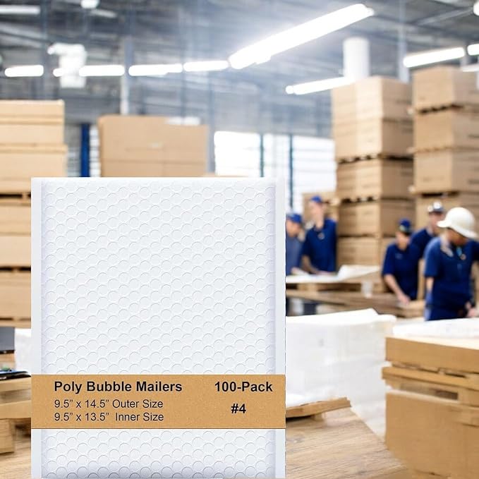 iMBAPrice 9.5x14.5 Inch White Poly Bubble Mailers #4, 100-Pack Large Padded Envelopes, Self-Seal Polybubble Shipping Bags for Mailing & Packaging