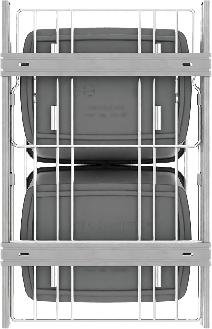 Rev-A-Shelf Double Pullout Trash Can for Kitchen Cabinets 35 Qt Garbage Recycling Bin on Full-Extension Slides, Silver, RV-18KD-17C S