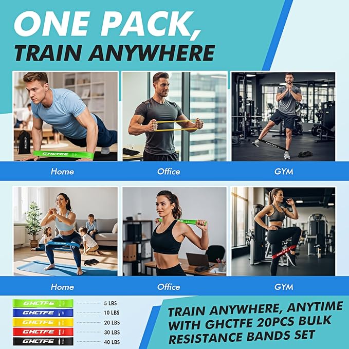 GHCTFE 20PCS Resistance Bands Bulk Set for Trainers, Small Groups & Fitness Classes, Mini Bands for Glutes, Legs, and Core Workouts, Loop Exercise Bands with Storage Bag, Gift for Workout Buddies