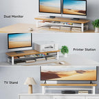 NestNeat Dual Monitor Stand, 35.4 Inch Monitor Stand Riser for 2 Monitors, 2 Tiers Wood Desk Shelf with Storage, Desktop Organizer Stand for Computer, Laptop, Printer, TV (Cherry Wood, 35.4in)