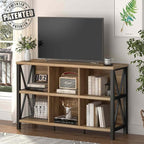 FATORRI 6 Cube Storage Organizer with Shelf, Long Wood and Metal Cubby Bookcase, Industrial Horizontal Bookshelf (Rustic Oak, 47 Inch) | with Shelf, Long, Horizontal Bookshelf