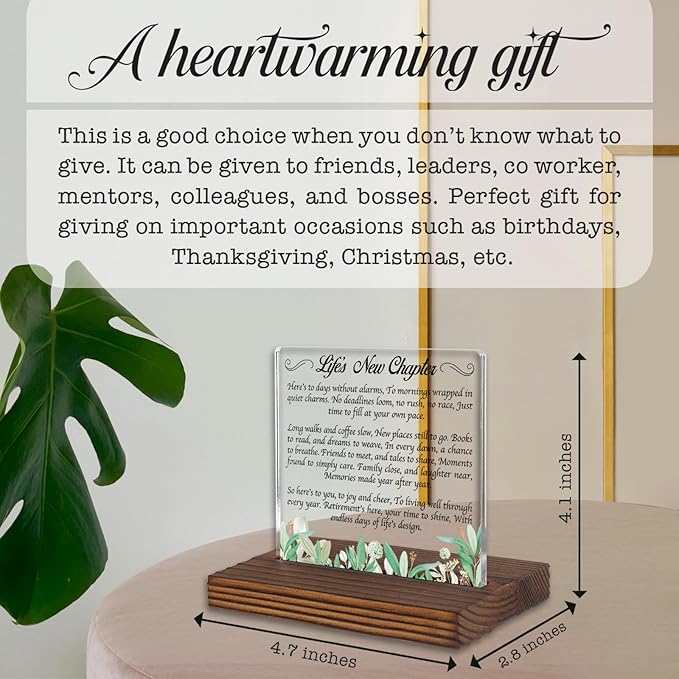 Life’s New Chapter Retirement Acrylic Desk Sign with Poem, Inspirational Gift for Women Men, Christian Office Decor, Farewell Keepsake for Coworker Friend Parent PA124