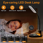 Sailstar Desk Lamp, Bedside Table Lamps with Wireless Charger and Clock, 30Mins Auto-Off Night Light Lamp, 3 Color Modes Dimmable Touch 800LM CRI 95, LED Desk Lamps for Home Office, Adapter Included