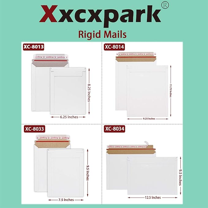 Xxcxpark 25 Pack Rigid Mailers 9.25 x 11.75 inches, Self Seal Photo Document Mailers Premium Cardboard Keep Flat Envelopes for Photos, Pictures, Papers, Files, CD