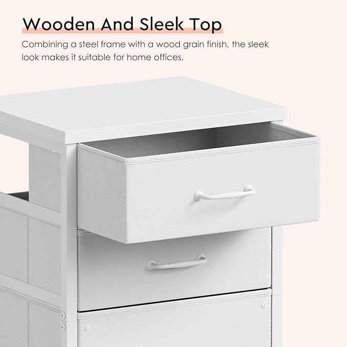 Maihail 3 Drawer Mobile File Cabinet with Wheels Fabric Vertical Filing Cabinet fits A4 or Letter Size for Home Office,White