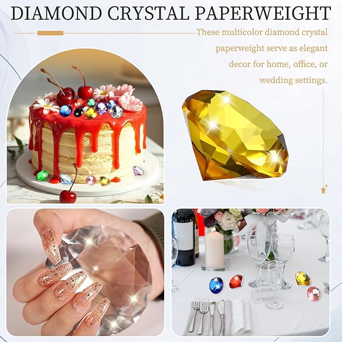 PATIKIL 5 Pcs Diamond Crystal Paperweight, 40mm / 1.57 Inch Crystal Paperweight Paper Weight for Home Office Desktop Table Decor Wedding Party Jewelry Ornaments, Yellow