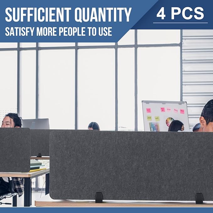Yaomiao 4 Pack Acoustic Desk Divider Soundproof Desk Privacy Panel Freestanding Partitions Sound Absorbing Divider for Office Reduce Noise and Visual Distractions 47.3" x 16"(Dark Gray)