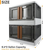 AssHMKIT Storage Bin, Plastic Cabinet, 8.4 Gallon Capacity (32L Per One), 2 Pack, Collapsible Box with Lids, Foldable Drawer, Transparent, Organizers for Home and Office