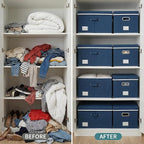 PRANDOM Storage Bins with Lids [3-Pack] Linen Fabric Foldable Storage Boxes Organizer Containers Baskets Cube with Cover for Bedroom Closet Office Royal Blue(23.4X15.9X11.4)