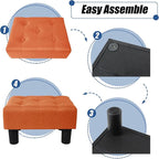 BRIAN & DANY Small Foot Stool, Linen Foot Stools with Legs, Stable Small Footstool for Living Room, Orange