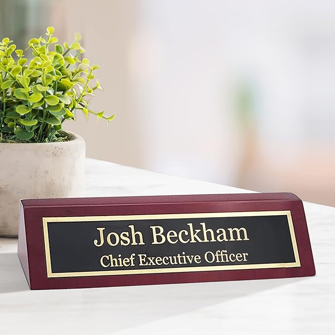 Business Wood Name Plate for Desk | Custom Desk Name Plate Personalized Gift for Office, The Perfect Engraved Name Plaque by Engraving International (2" x 8", Rosewood Piano Finish)