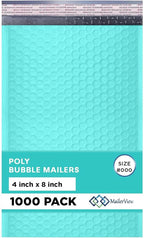 MAILERVIEW Teal Small Bubble Mailers 4x8 Inch #000 | Thick Padded Poly Bubble Mailer Envelopes | 500 Pack Bulk | Trading Card Sports Card Shipping