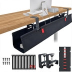 AHOMO [Upgraded] Under Desk Cable Management, 48" Cord Organizer, with Silicone Pads (No Scratch!), 16 Cable Ties, Washable PE Honeycomb Base,Fits Any Desk 0-2.1", No Stinky Cardboard!Black 48"L x 6"W