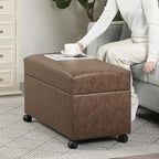 Joveco 32" Leather Storage Ottoman Bench with Wheel, Rectangle Foot Rest Stool for Living Room, Bedroom, Entryway,Earthy Light Brown Veining