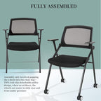 VACYOVKE 8 Pack Executive Office Chairs with Caster Adjustable Armrest Ergonomic Mid-Back Breathable Mesh Foldable Conference Reception Chair Set for Home School Waiting Room