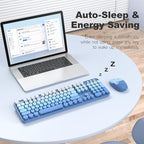 MOFII Wireless Keyboard and Mouse Combo, Full Size 2.4G Plug and Play Typewriter Retro Round Computer Keyboard and Mouse Set for Windows, Computer, Desktop, PC, Notebook - (Blue Gradient)