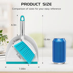 NACENA Mini Broom and Dustpan Set, Small Dust Pan and Brush Set with Handle Dustpan Teeth for Cleaning Hair Suitable for Office Desks Drawers Sofa Outdoor Camping, Light & Blue