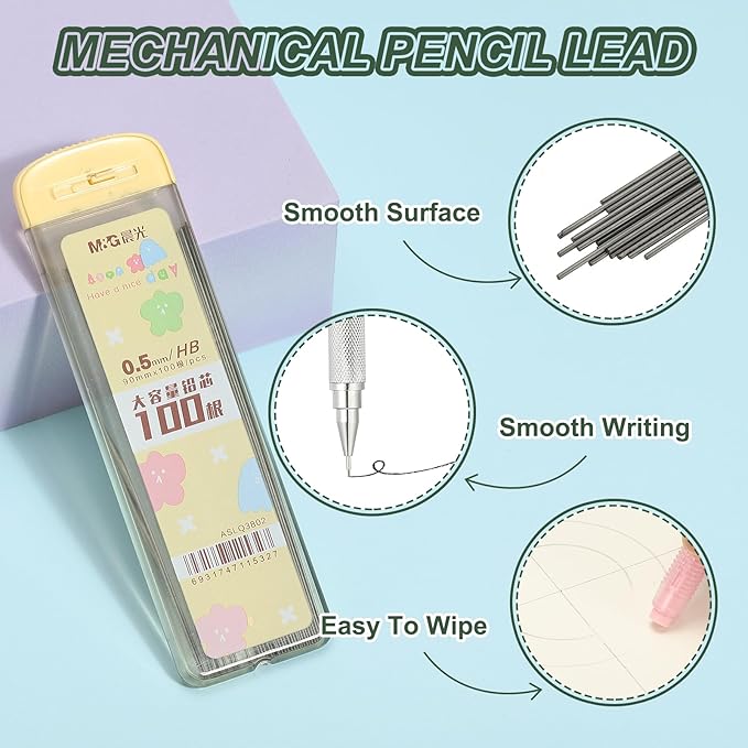PATIKIL 600Pcs HB Mechanical Pencil Lead, 0.5mm Black Lead Refill Break Resistant Pencil Refills for Writing Office Supplies, White/Yellow/Pink