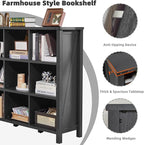 Joaxswe 9 Cube Bookcase, Farmhouse 47 Inch Wide Black Bookshelf, Wooden 3 Tier Display Large Open Book Shelf, Vintage Horizontal Book Case for Home Office, Cubby Storage Cabinet for Living Room