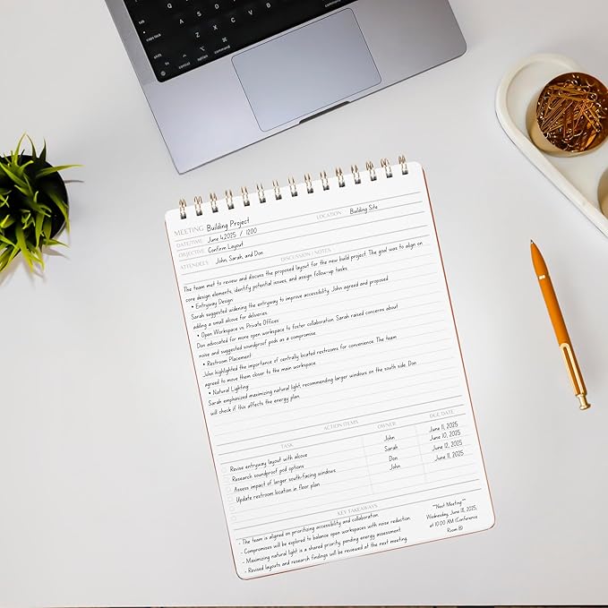 Merely Home | Meeting Notebook for Work | 8.25" x 11.75" | Project Planner | Simple Design | Multiple Layouts | Office and Business Planner (Black, Meeting Planner - Portrait)