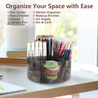 Absonic Acrylic Pen Holder Crayon Organizer for Kids, 6 Slots Arts and Crafts Organizer Marker Caddy Organizer for Classroom, 360 Rotating Pencil Holder Art Supplies Storage for School Office Grey