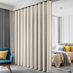 hoeflife Room Divider Curtains Blackout Floor to Ceiling Curtain with Hook Wall Mount Sliding Door Curtains Ceiling Mount Extra Wide Curtain Wall Divider for Room Separation (Beige, W180 x H84 Inch)