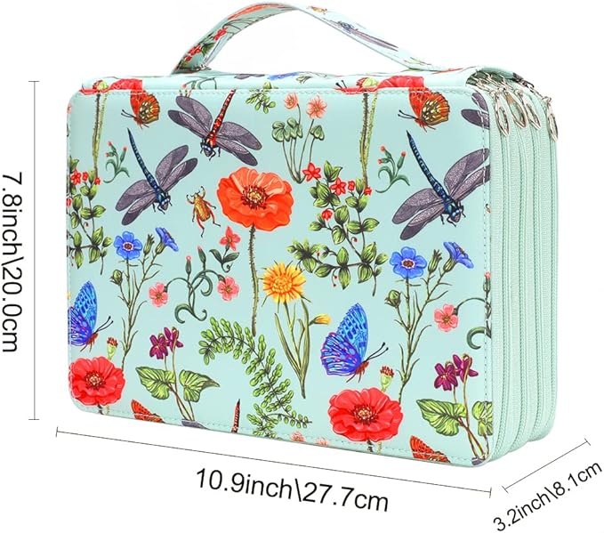 Vomgomfom Colored Pencil Case - 200 Slots Pencil Holder with Zipper Closure Twill Fabric Large Capacity Pencil Case for Watercolor Pens or Markers, Pencil Case Organizer for Artist (Green)