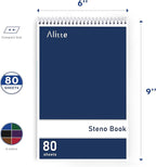 Alitte Steno Pads Spiral 6x9-12 Pack Assorted Bright Colors - Perfect for Work, School, and Home Use, Easy Tear-Off Pages, Gregg ruled, White Paper - No Ink Bleeds - 80 Sheets