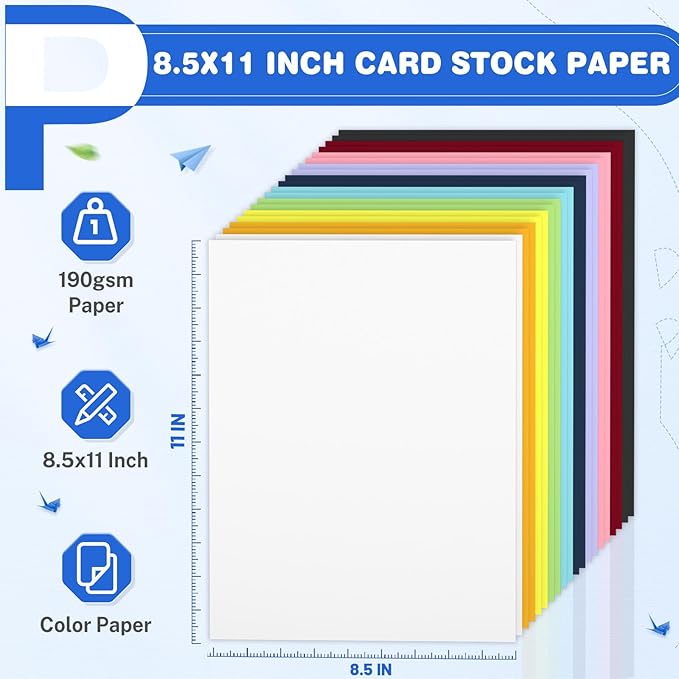 120 Sheets Colored Cardstock 8.5 x 11,10 Assorted Colors Heavyweight Cover Cardstock Printer Paper 8.5 x 11, 190 gsm Card Stock Paper for DIY, Printing, Wedding Invitations, School Cards & Crafts