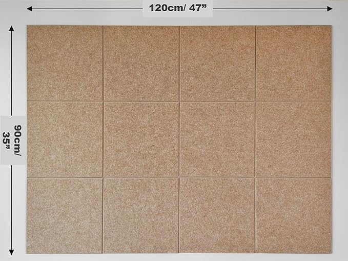 DECORITA Felt Wall Tiles | Large Cork Board Alternative | Aesthetic Felt Bulletin Board for Office, Home & Classroom | Large Cork Boards for Walls Pinboard (12-Pack) | Suntan