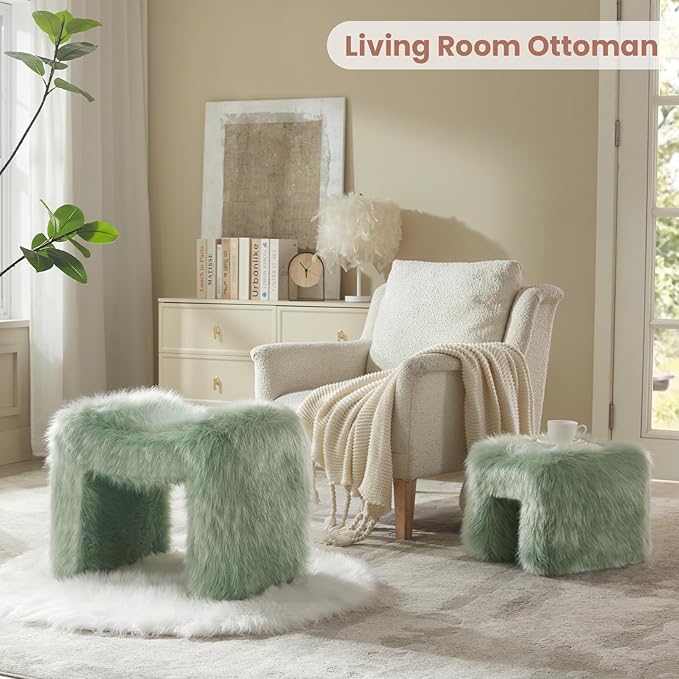 ZYKZYK Small Ottoman Set of 2 Vanity Stool Chair with Modern Ottoman Foot Rest M-Shaped Design for Bedroom Entryway Makeup Vanity Entryway (2-in-1) Green