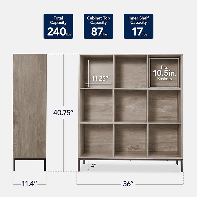 Best Choice Products 9-Cube Bookshelf, 3-Tier Wood Storage Bookcase W/Legs, 11in Shelf Opening, Cube Organizer, Living Room, Office, Nursery - Greige