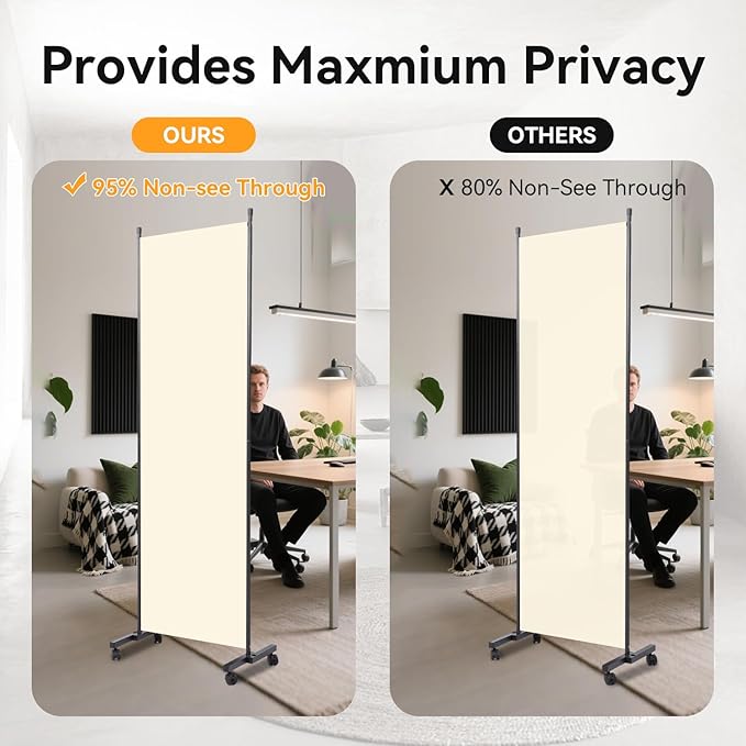 Room Divider(1 Panel-22in) Wall Divider for Room Separation, Portable Privacy Screens W/Wheels, Metal Frame Freestanding Room Separators 5.6FT Room Partitions and Dividers