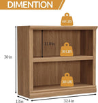 blini 2-Shelf Bookcase Wooden Bookshelves 33in Wide Floor Standing Display Storage Shelves Vintage Oak Bookcase for Home Office, Living Room, Bed Room